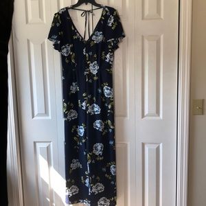NWT Navy Jumpsuit /w floral accents.
